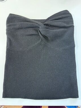Black Knit Tube Top Front Knot Bodice Strapless Tank